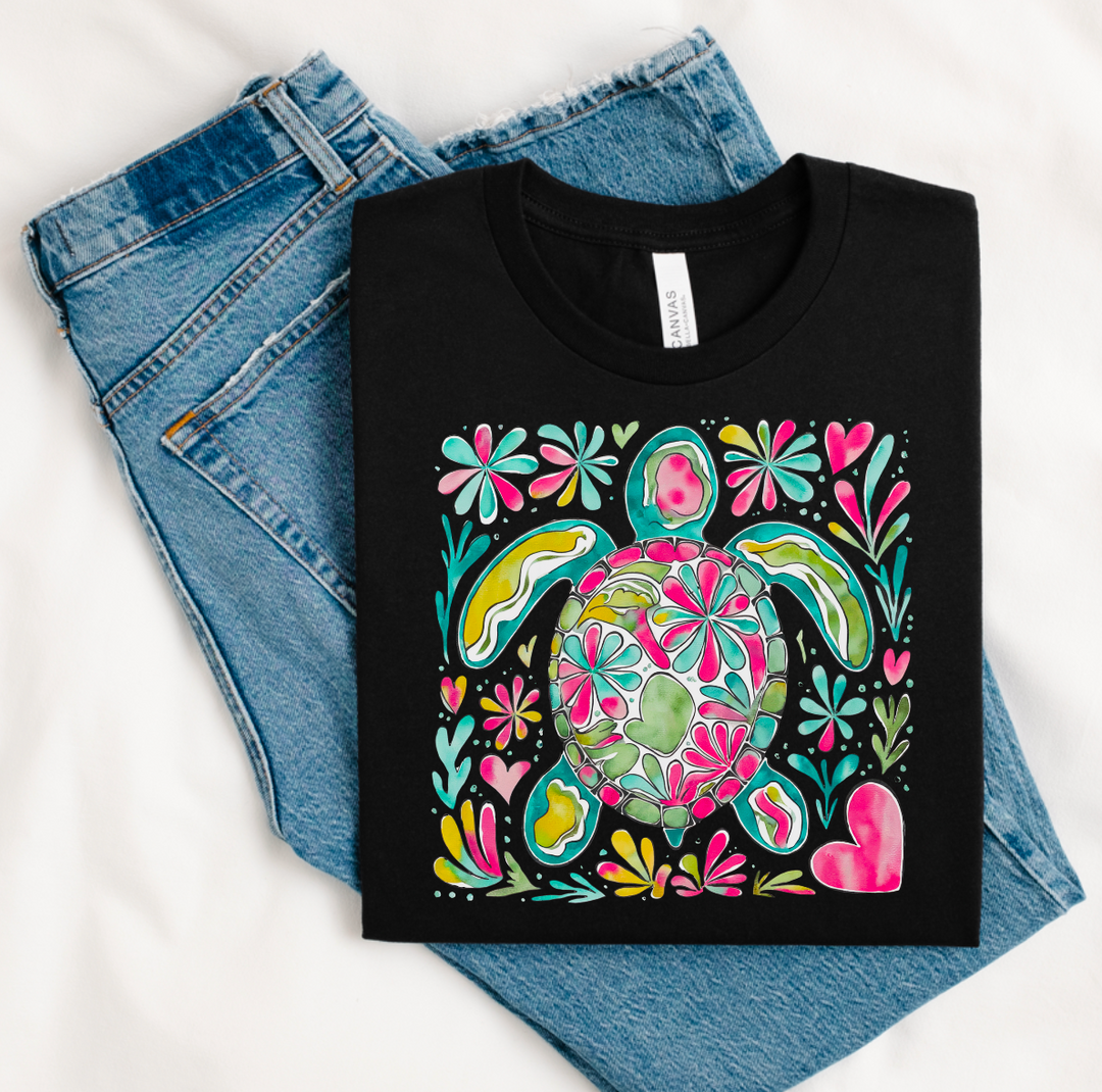 Boho Turtle BLACK BELLA CANVAS Printed Tee