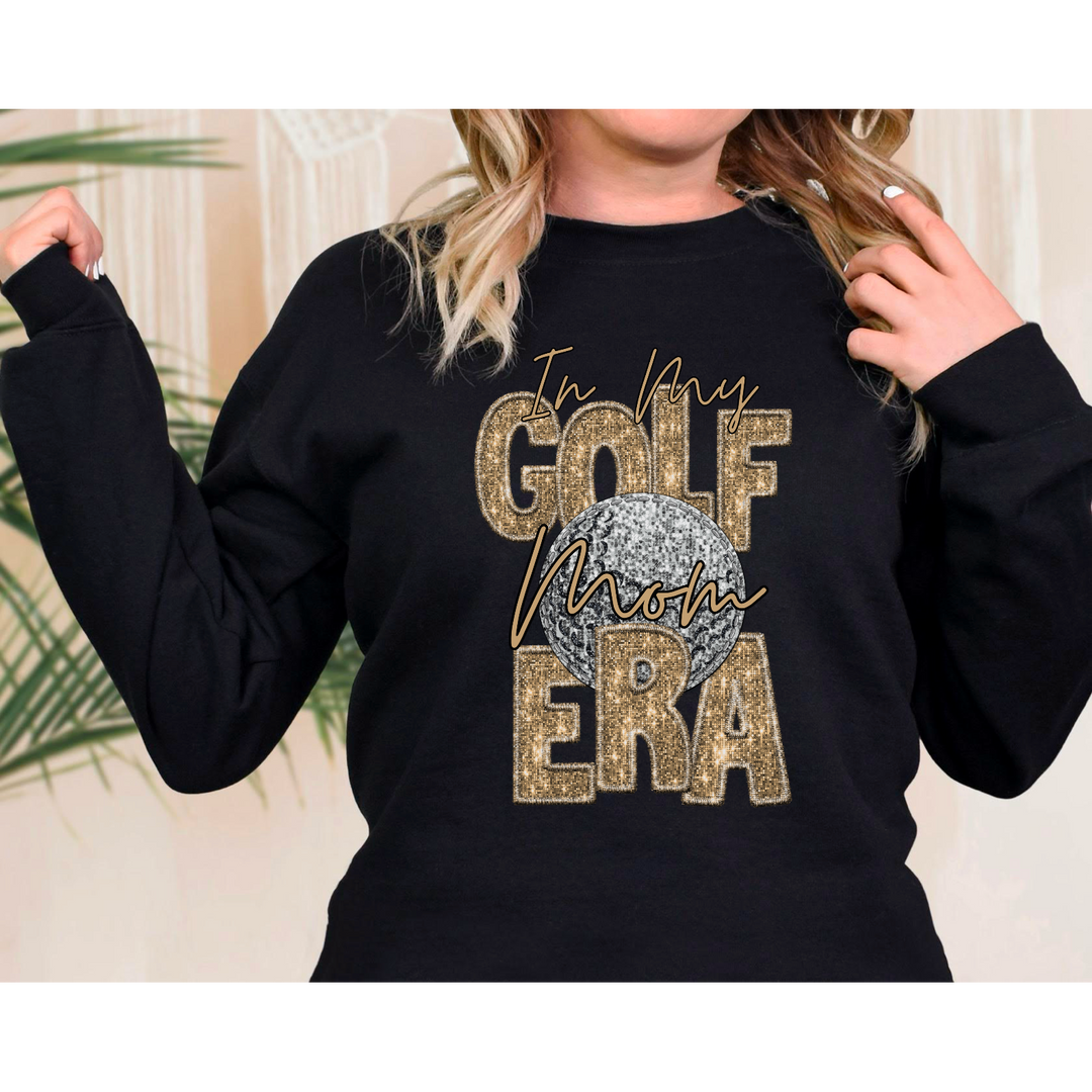 In My Golf Mom Era Faux Glitter/Embroidery Golf DTF Print