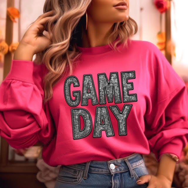 Faux Glitter/Embroidery Game Day DTF Print