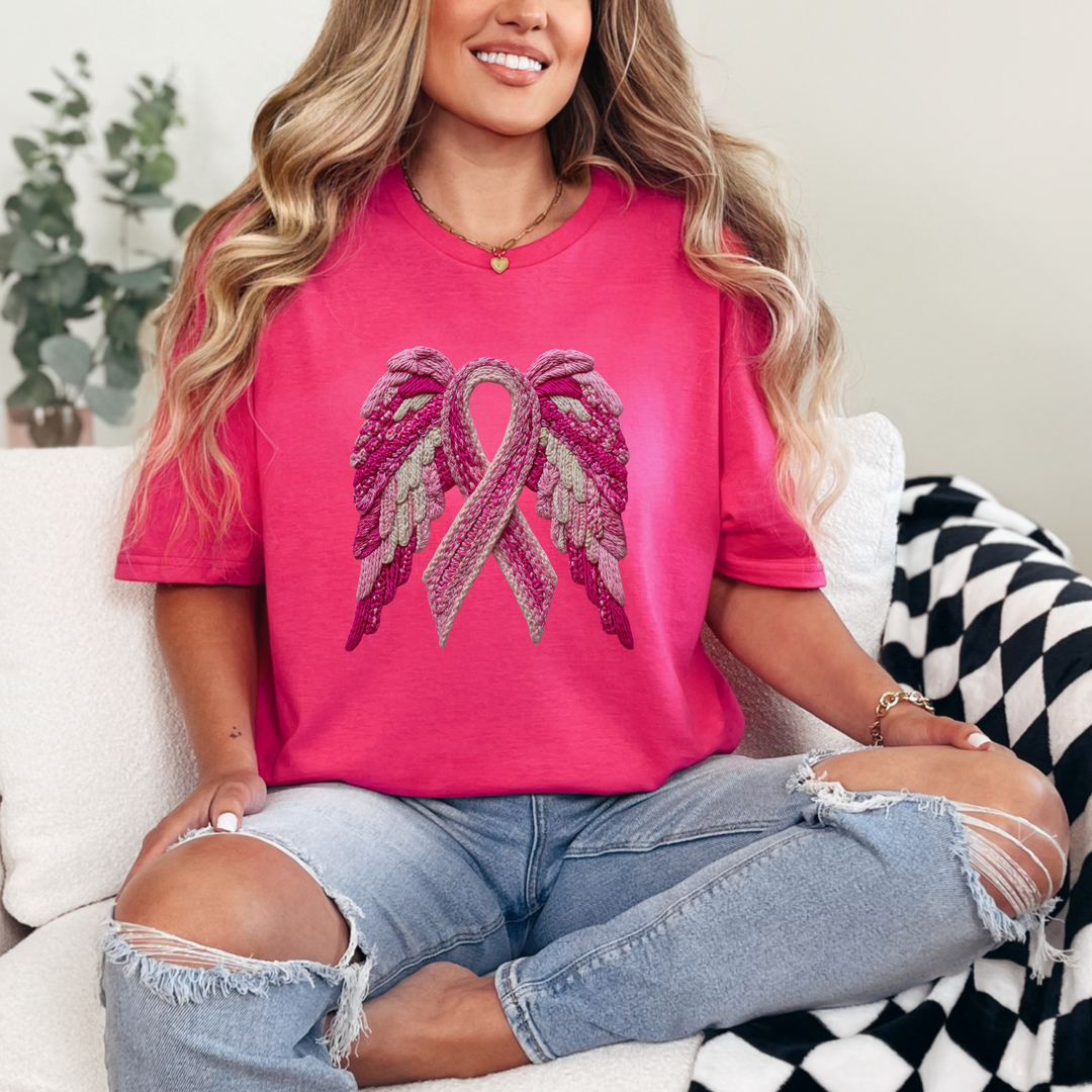 Yarn Pink Ribbon Wings DTF Print