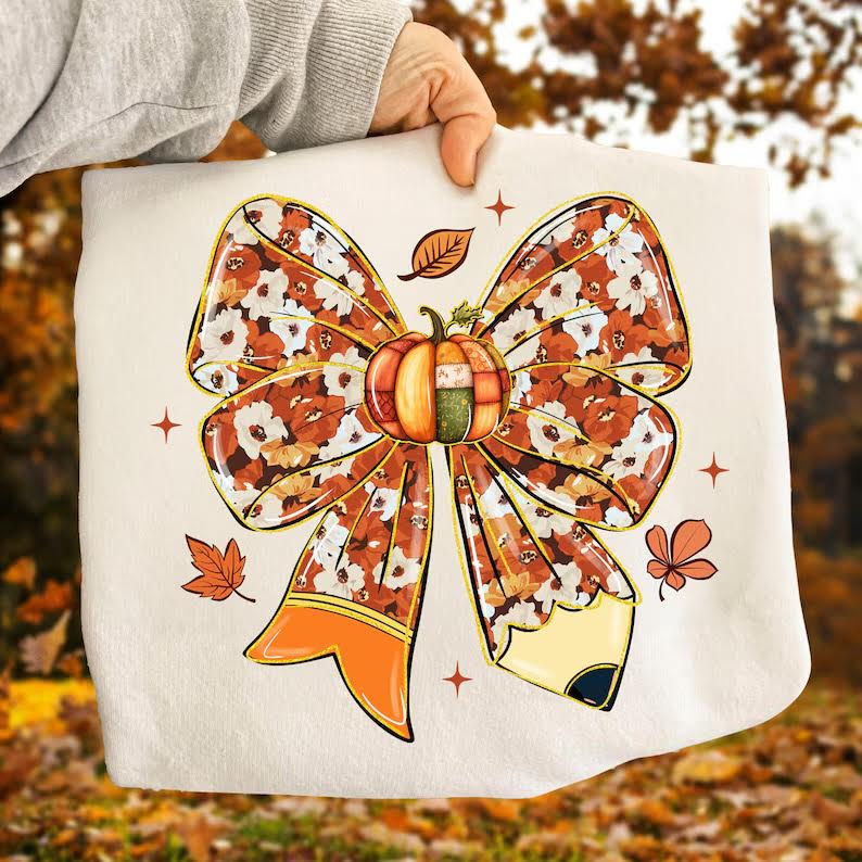 Fall Teacher Coquette Bow DTF Print