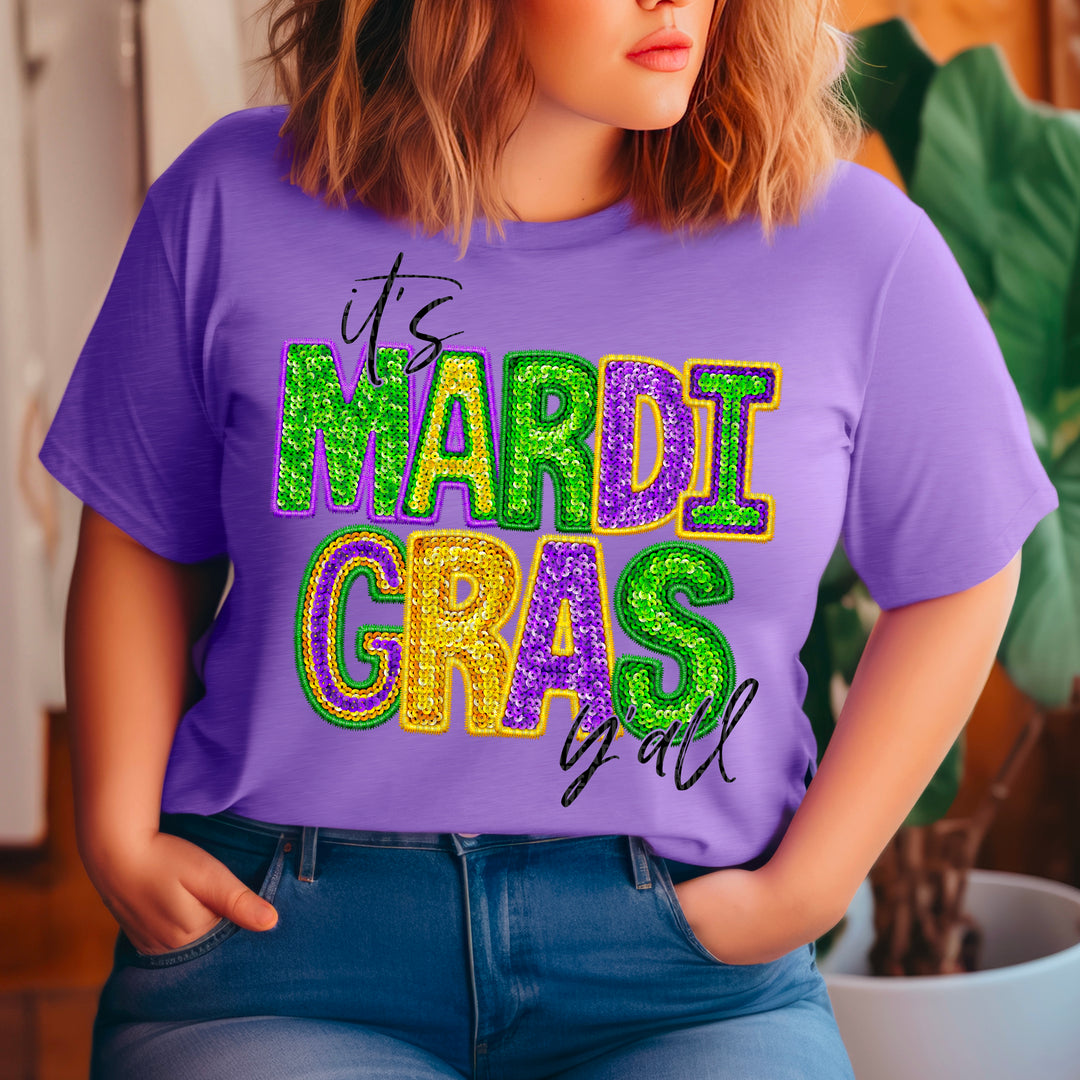 Mardi Gras Faux Glitter/Embroidered DTF Print