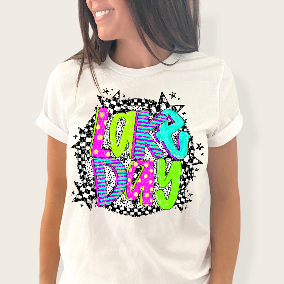 Lake Day Neon Checker DTF Print