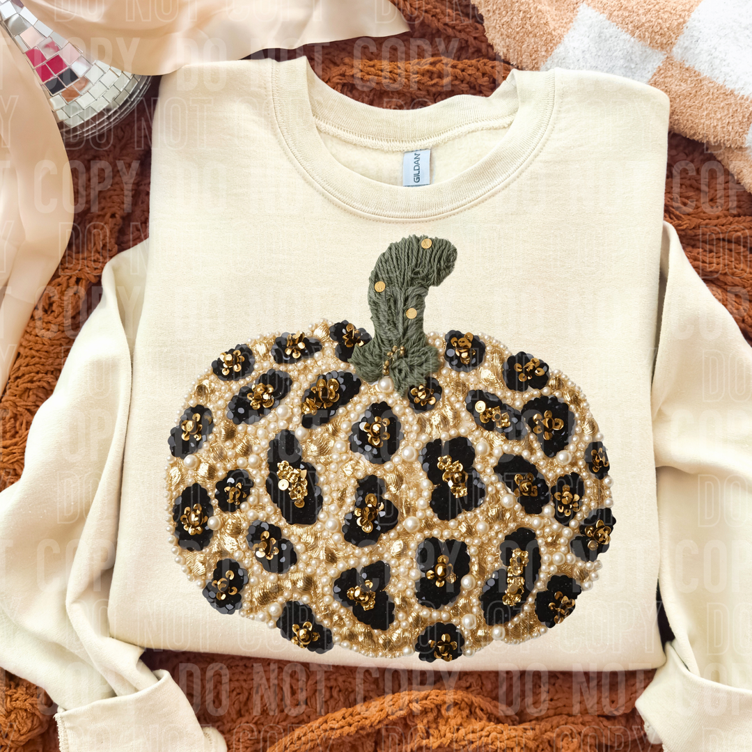 Leopard Pumpkin Sequin Pearls DTF Print
