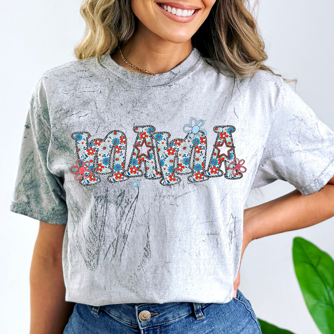 Mama Patriotic Flowers DTF Print