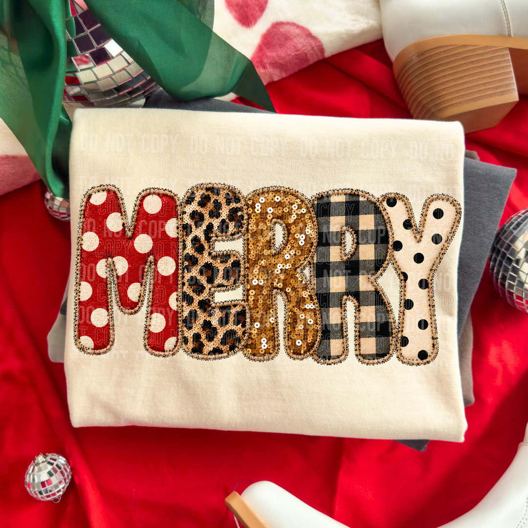 Merry Faux Embroidery Sequin DTF Print