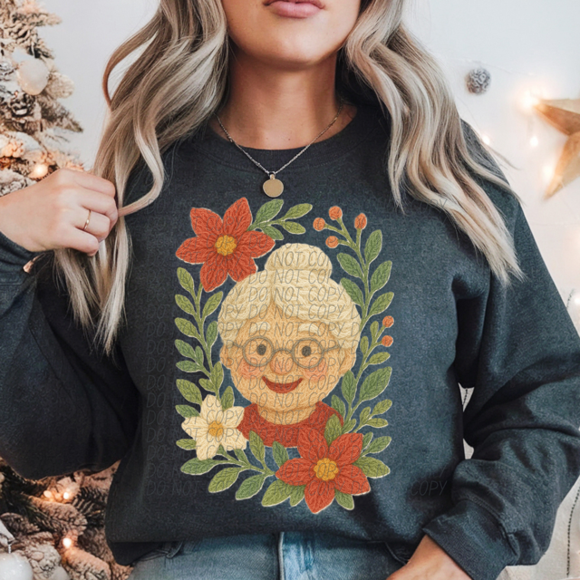 Faux Yarn Mrs Claus Flowers DTF Print