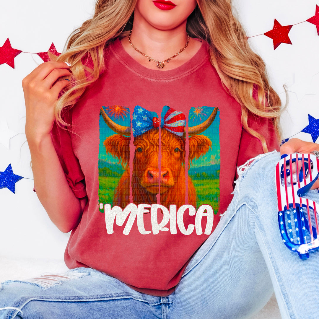 Merica Highland Cow DTF Print