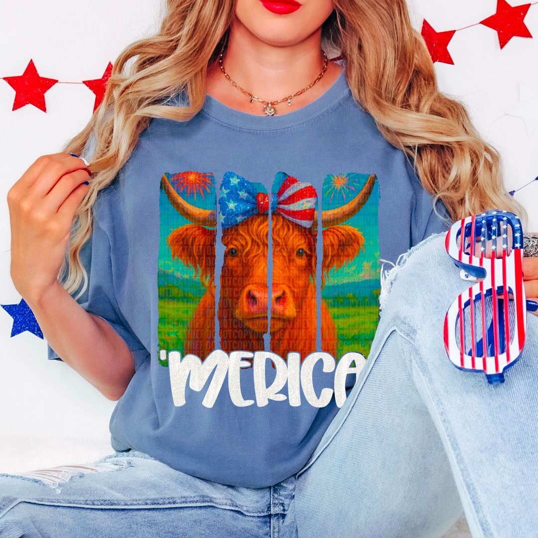 Merica Highland Cow DTF Print