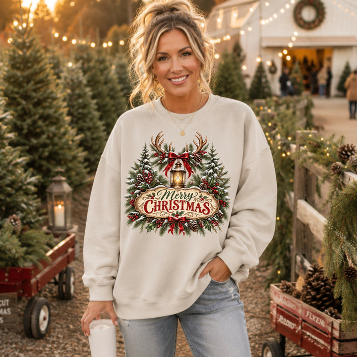 Merry Christmas Antler Wreath DTF Print
