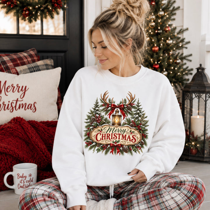 Merry Christmas Antler Wreath DTF Print