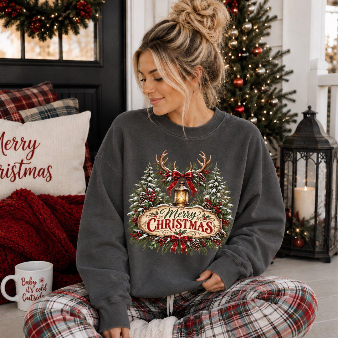 Merry Christmas Antler Wreath DTF Print