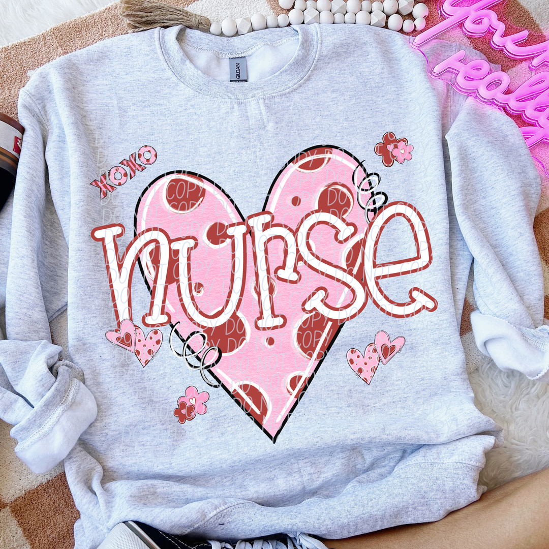Nurse Valentine's Day Pink and Red DTF Print