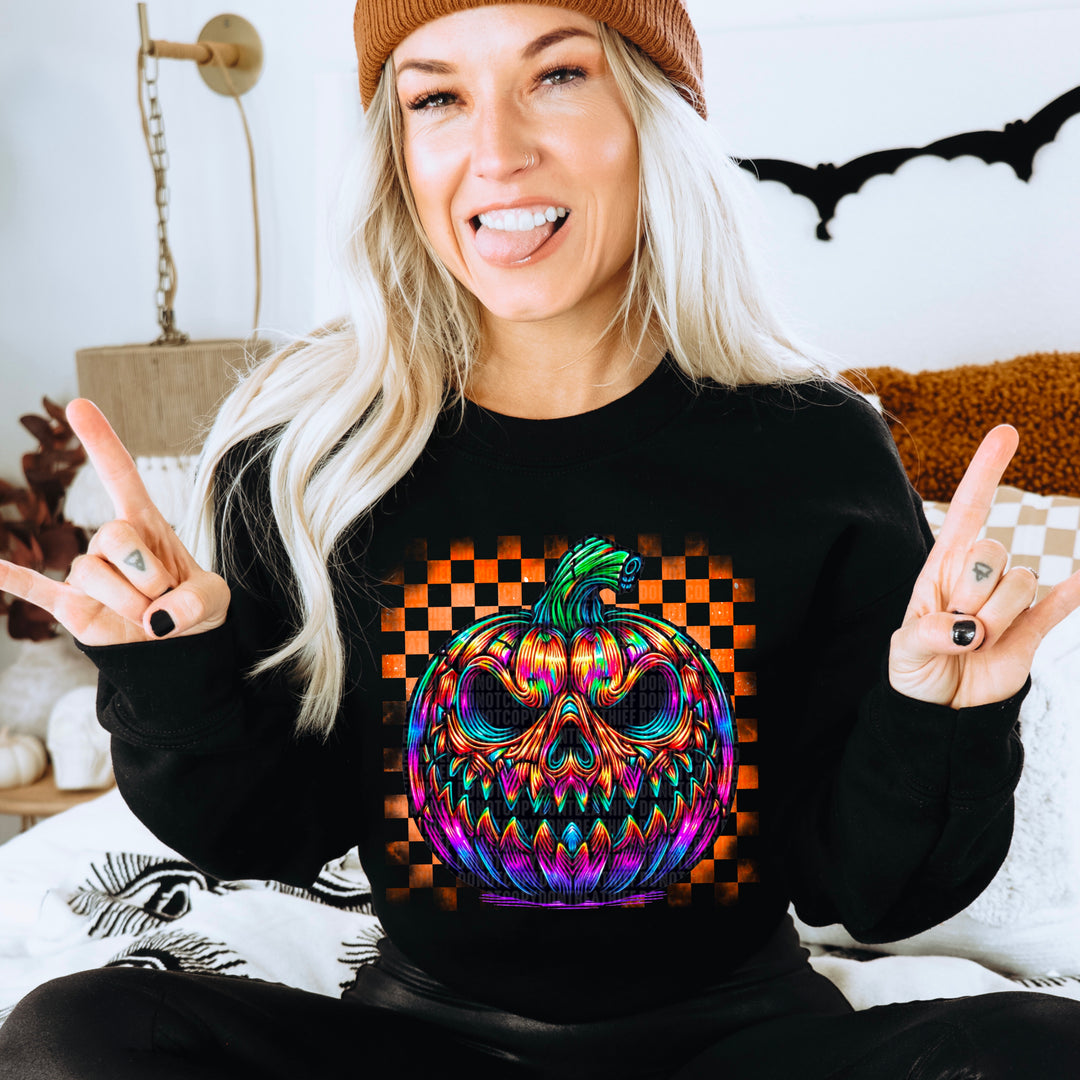 Scary Neon Pumpkin DTF Print