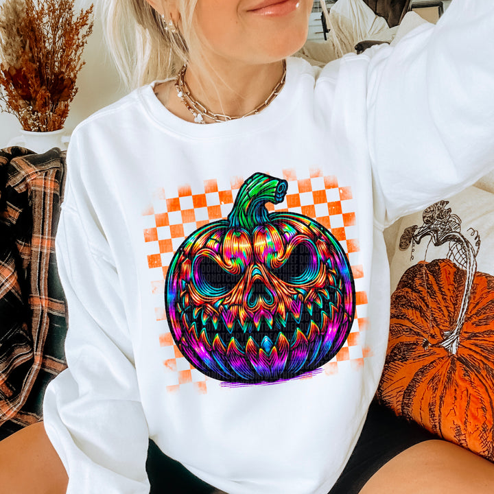 Scary Neon Pumpkin DTF Print