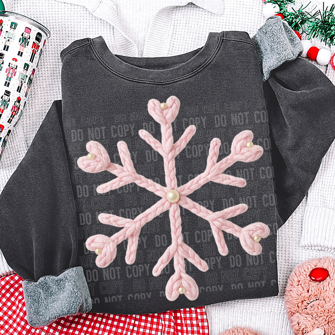 Pink Snowflake Pearl Faux Yarn DTF Print