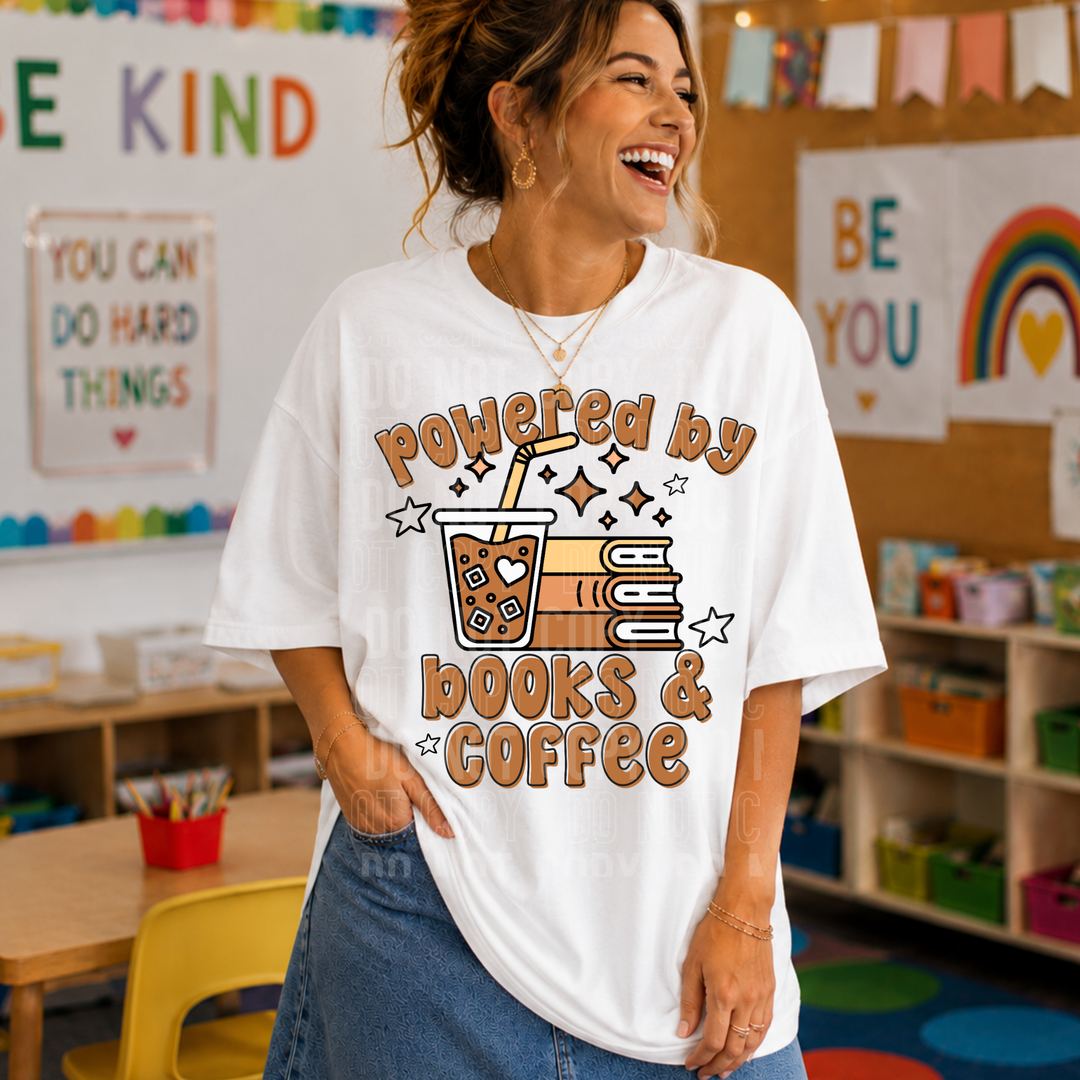 Powered By Books And Coffee DTF Print