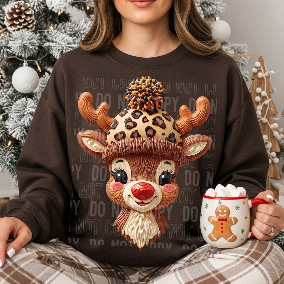 Reindeer Leopard Hat Faux Detail DTF Print