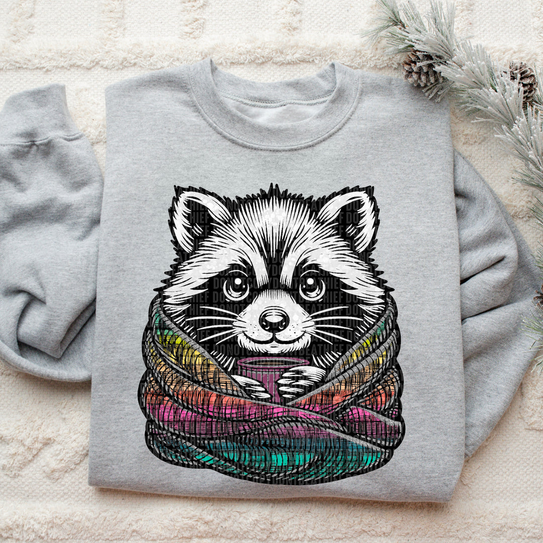 Raccoon With Blanket DTF Print