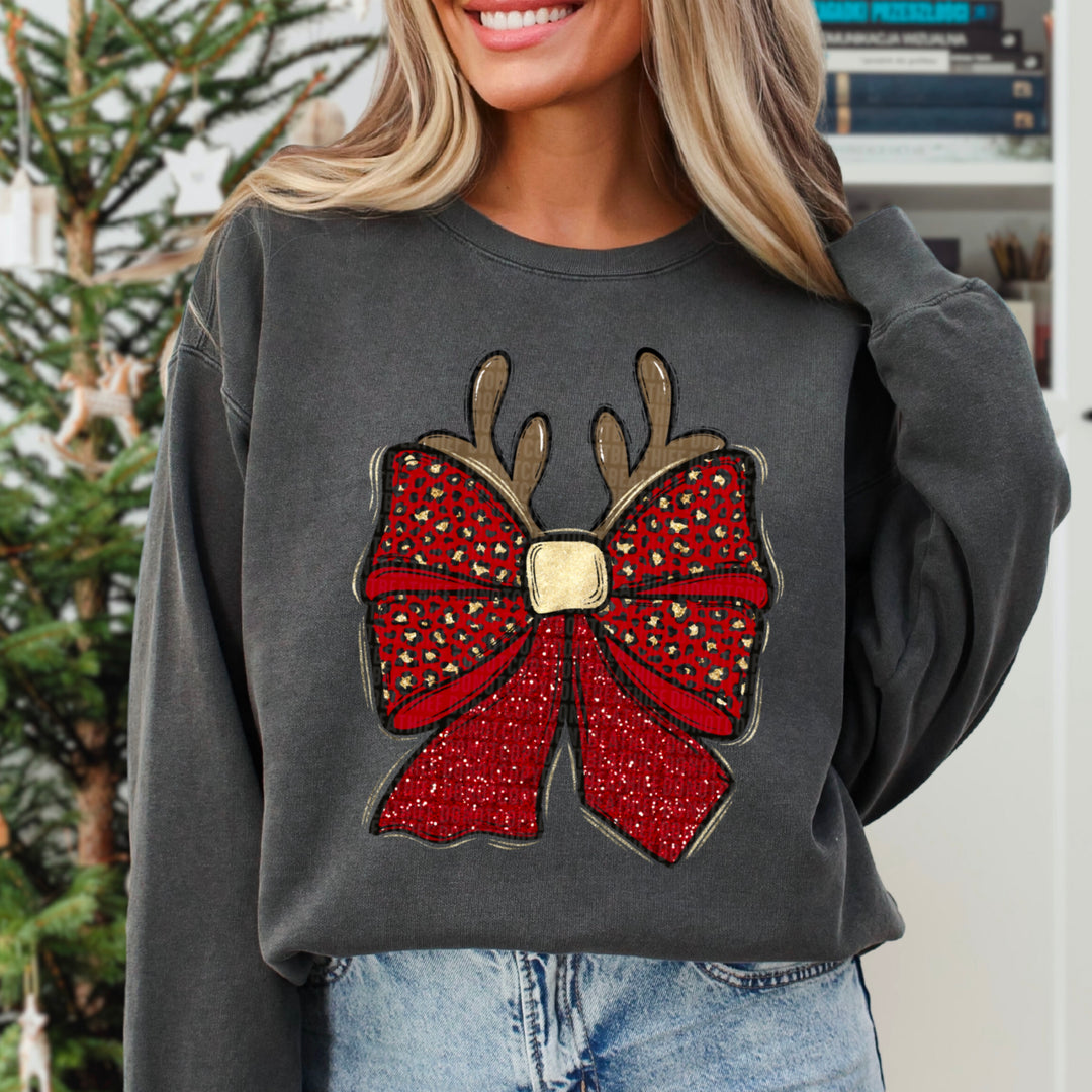 Reindeer Christmas Bow DTF Print