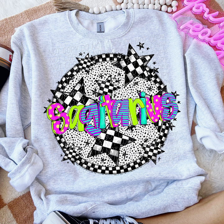 Horoscope Neon Checker DTF Print