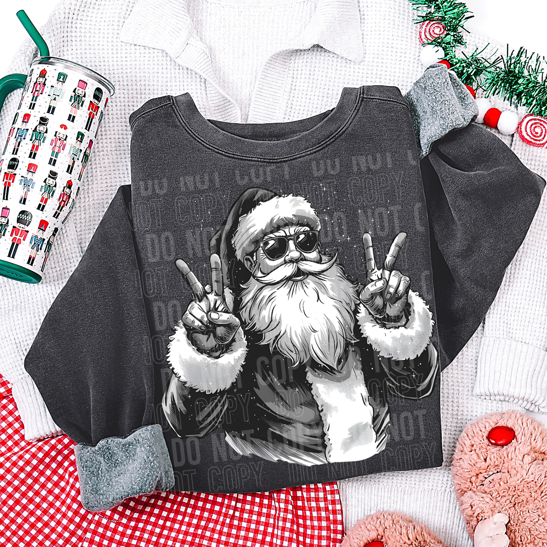 Santa Peace Black And White DTF Print