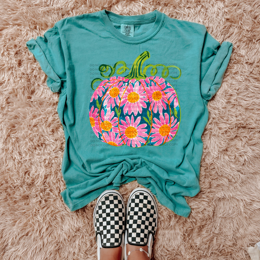 Pink Daisy Pumpkin DTF Print