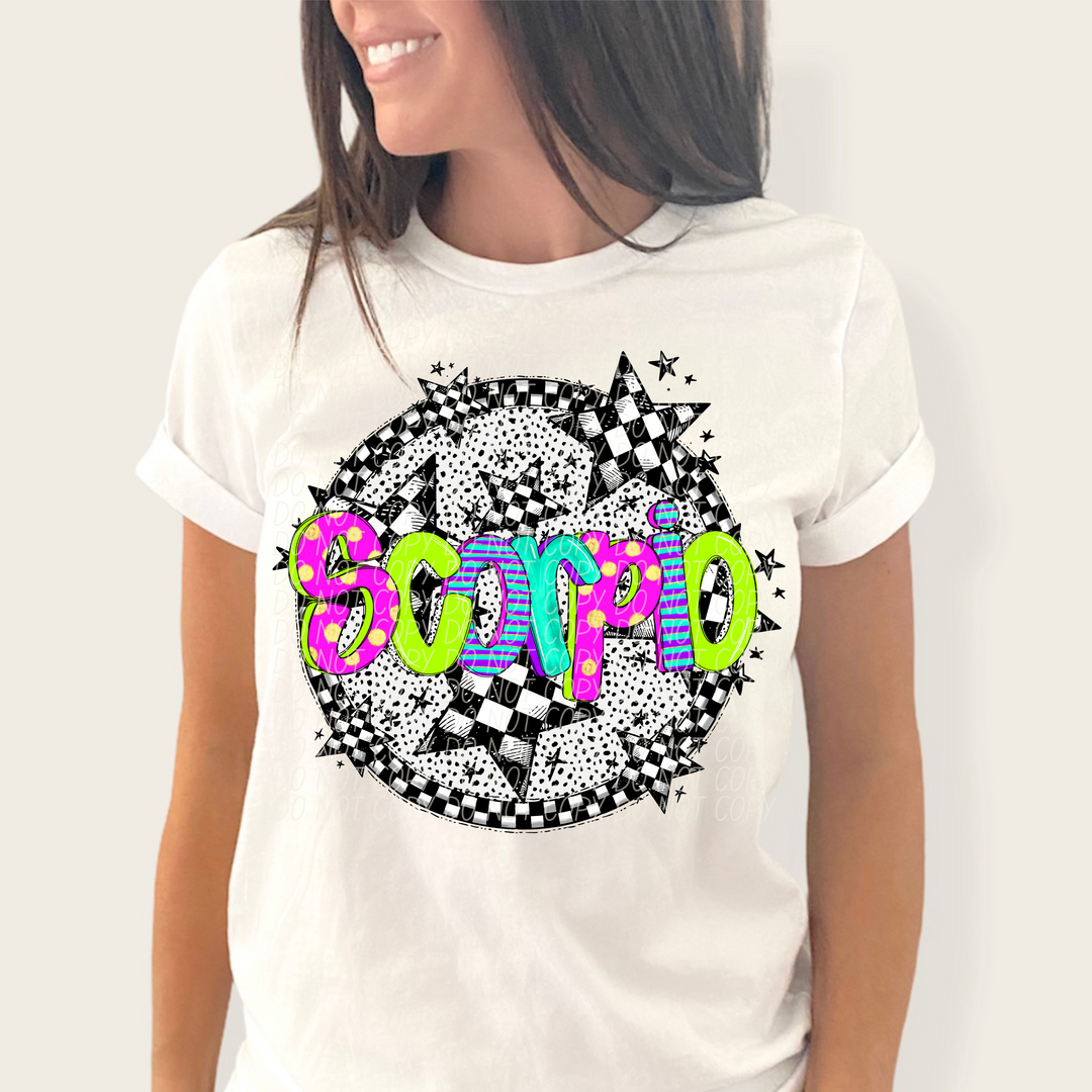 Horoscope Neon Checker DTF Print