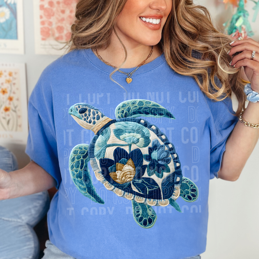 Sea Turtle Embroidery DTF Print