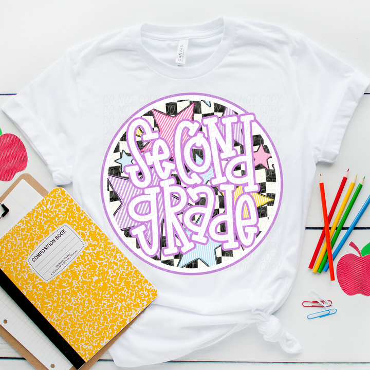 Back To School Stars Purple - Grade Levels DTF Print