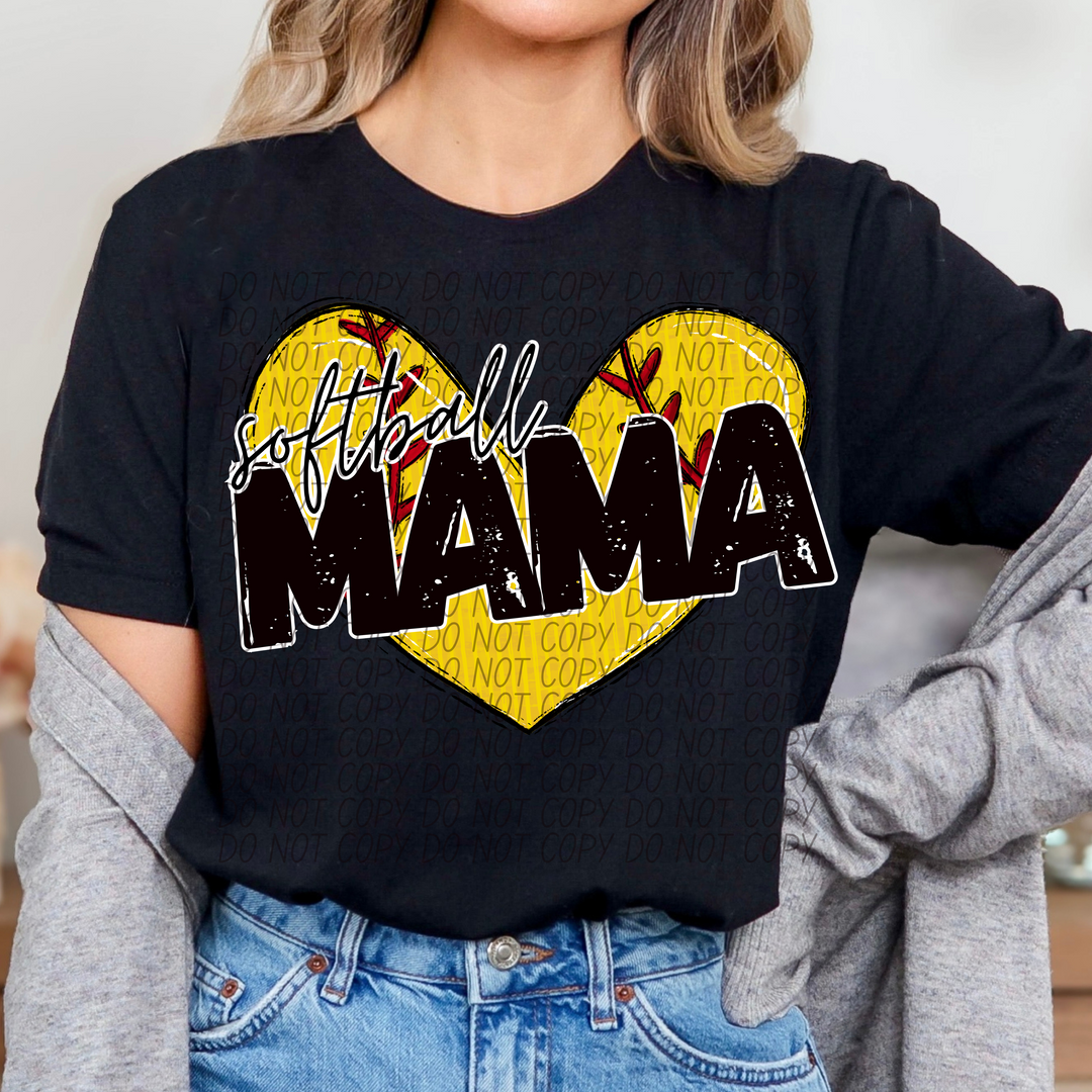 Softball Mama Heart DTF Print