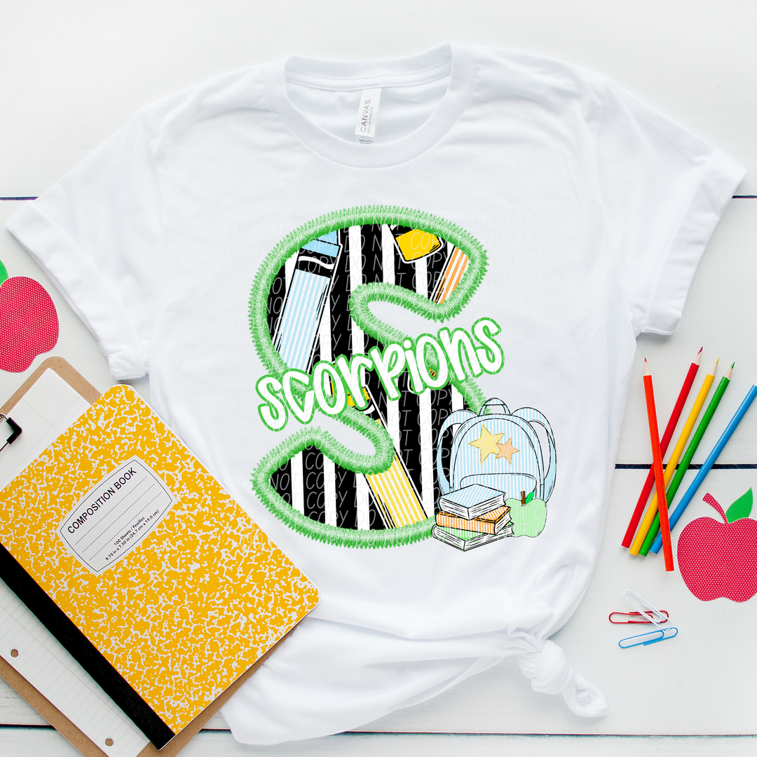 Green Letter Back to School Mascots Youth DTF Print