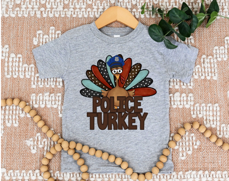 Police Turkey Faux Embroidery DTF Print