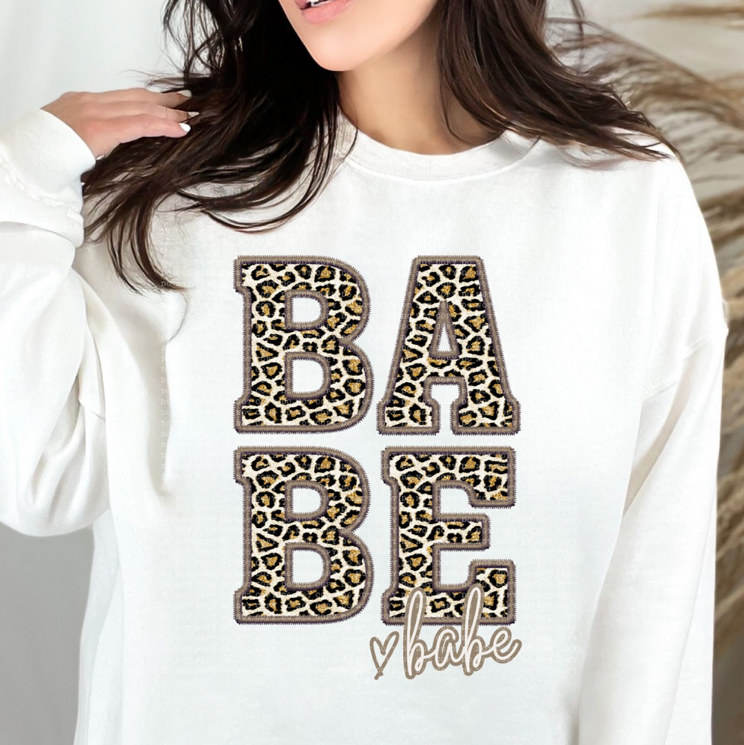 Babe Glitter Leopard Faux Embroidery DTF Print