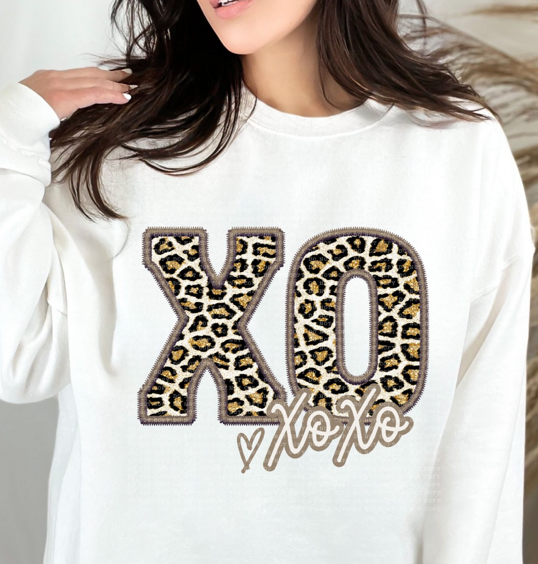 XO Glitter Leopard Faux Embroidery DTF Print