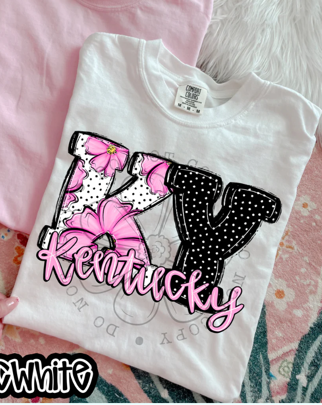 Pink Floral Kentcuky White COMFORT COLORS Printed Tee