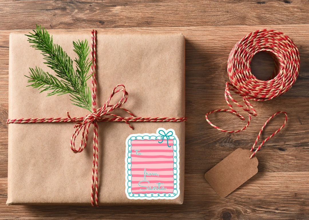 Pink and Preppy From Santa Die Cut Stickers