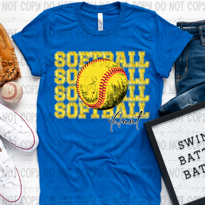 Softball Stacked With Names DTF Print