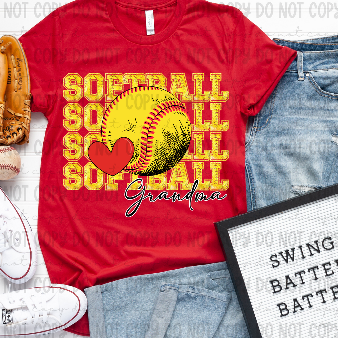 Softball Stacked Heart With Names DTF Print