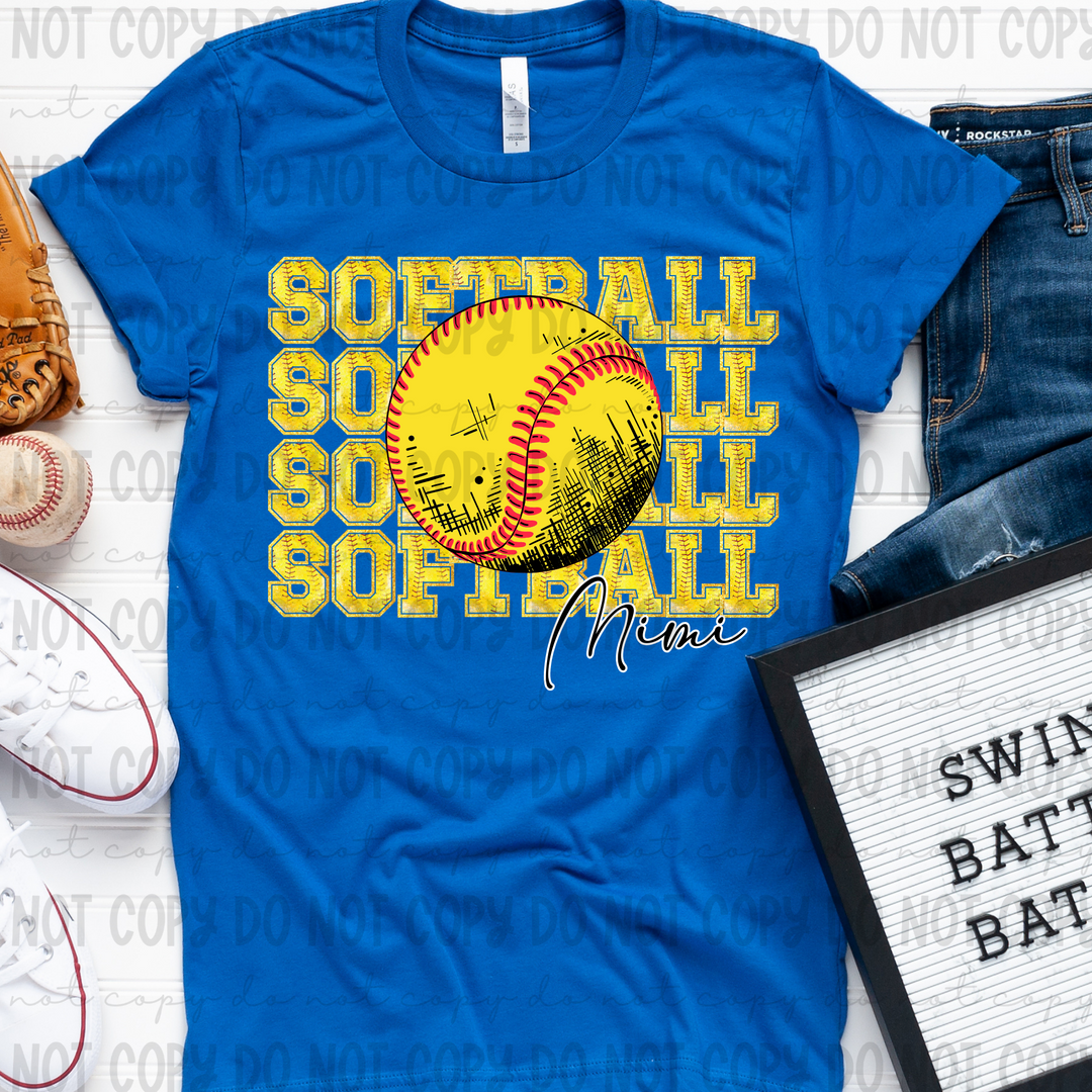 Softball Stacked With Names DTF Print