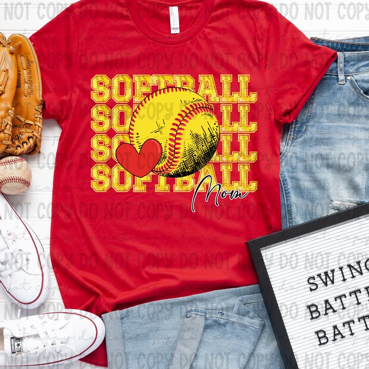 Softball Stacked Heart With Names DTF Print