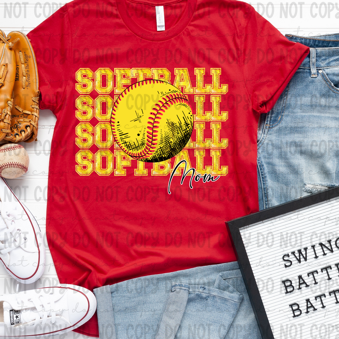 Softball Stacked With Names DTF Print