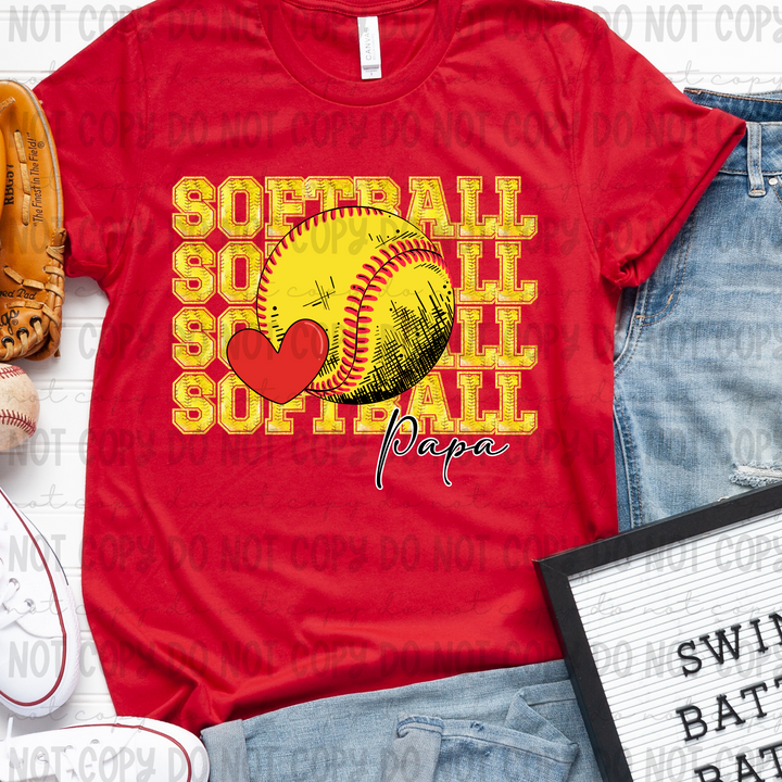 Softball Stacked Heart With Names DTF Print