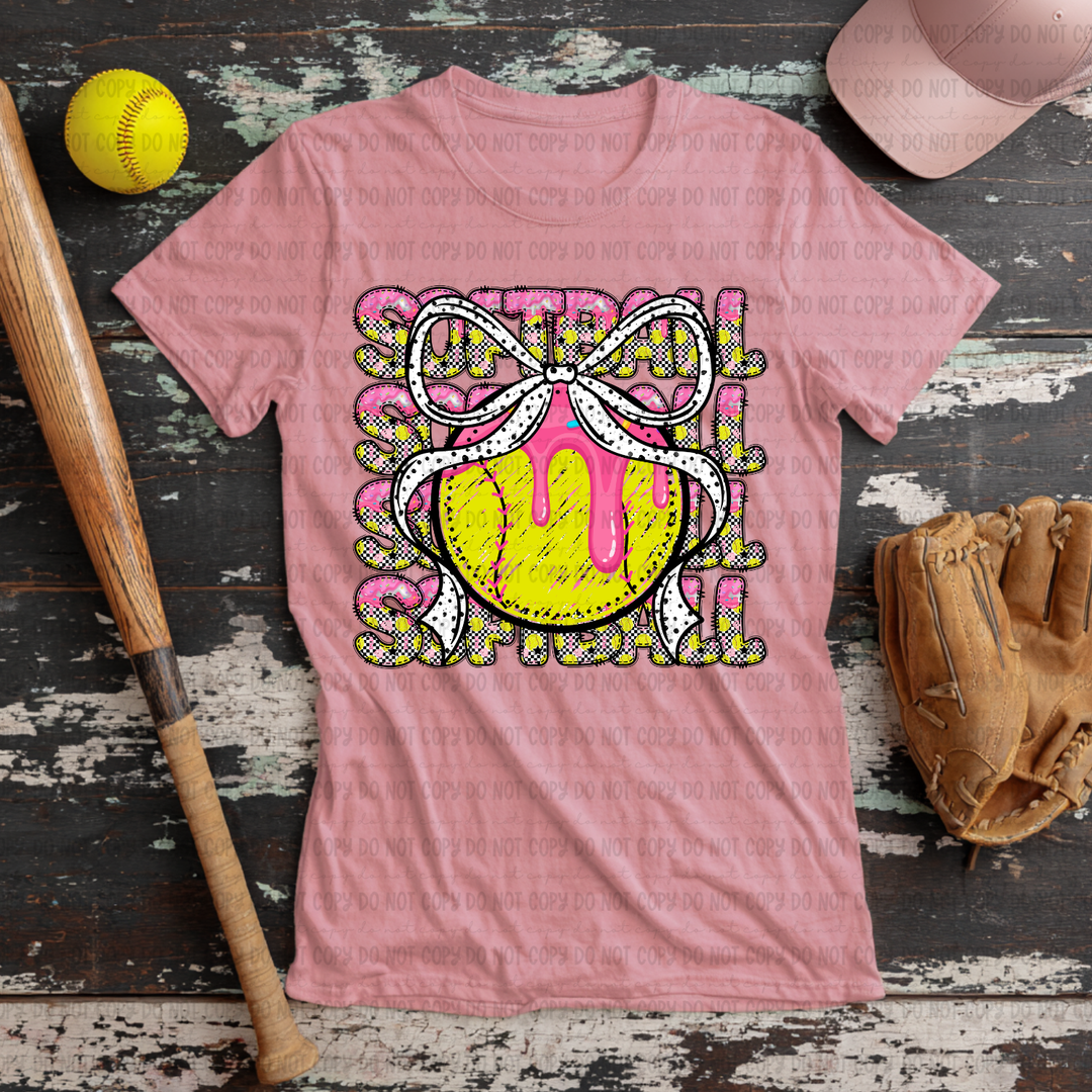 Softball Stack Bow   DTF Print