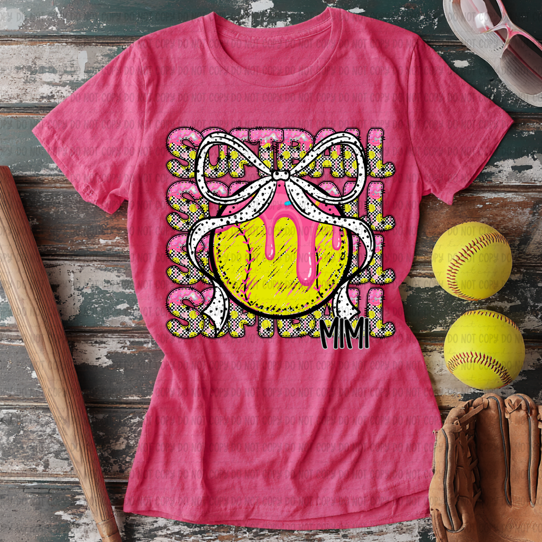 Softball Stack Bow   DTF Print
