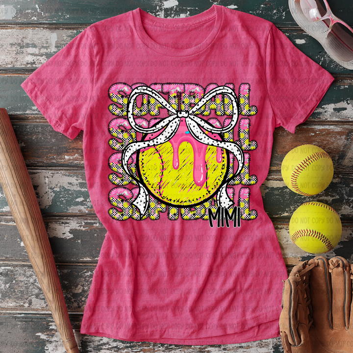 Softball Stack Bow   DTF Print