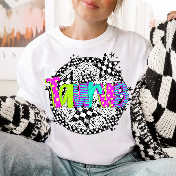 Horoscope Neon Checker DTF Print