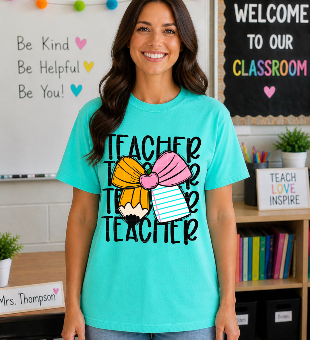 Teacher Bow Stacked DTF Print