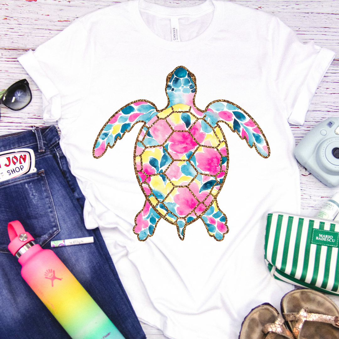 Preppy Floral Sea Turtle DTF Print