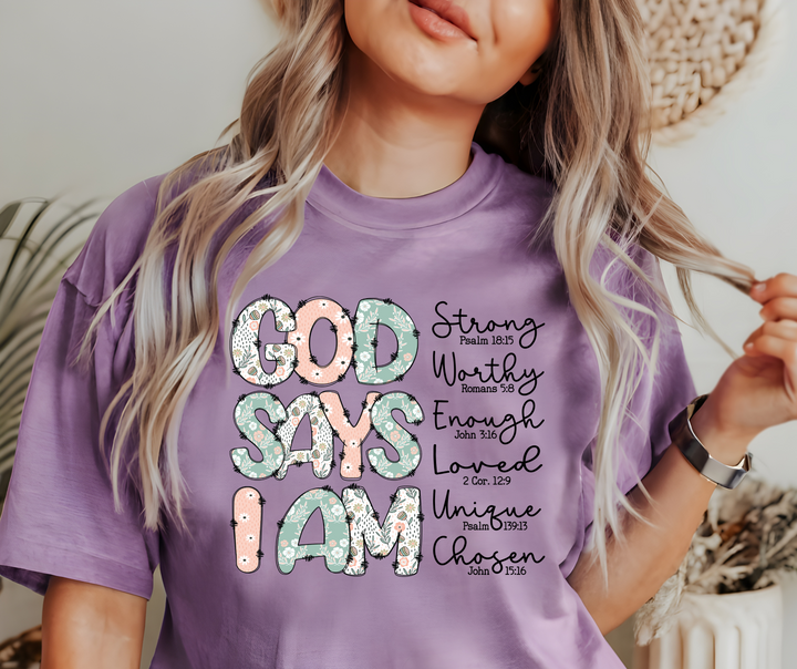 God Says I Am Floral DTF Print